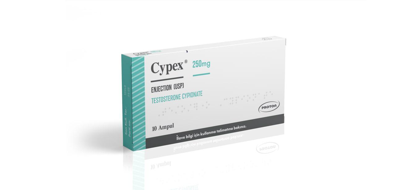 Cypex Testosterone Cypionate 250 mg/mL vial by Proton Pharma, front-facing view