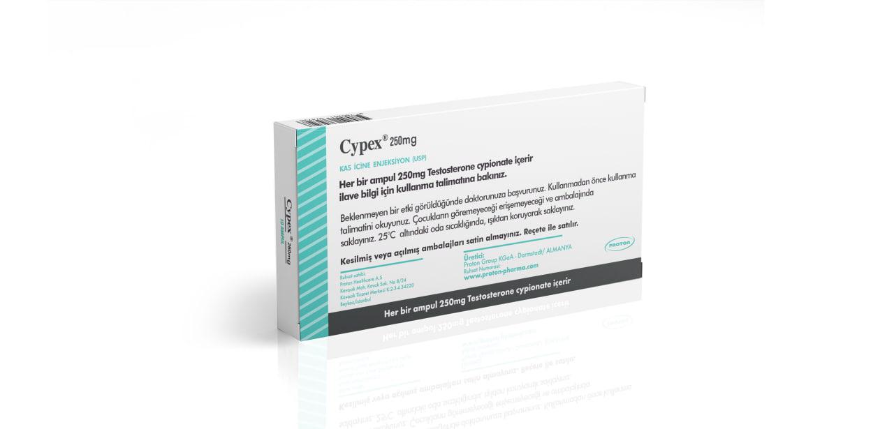 Cypex Testosterone Cypionate 250 mg/mL vial by Proton Pharma, back view