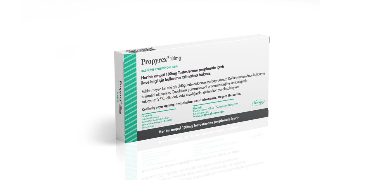 Propyrex Testosterone Propionate 100 mg/mL vial by Proton Pharma, back view