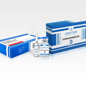 United Peptides Gonadorelin 2mg peptide vial on a white background
