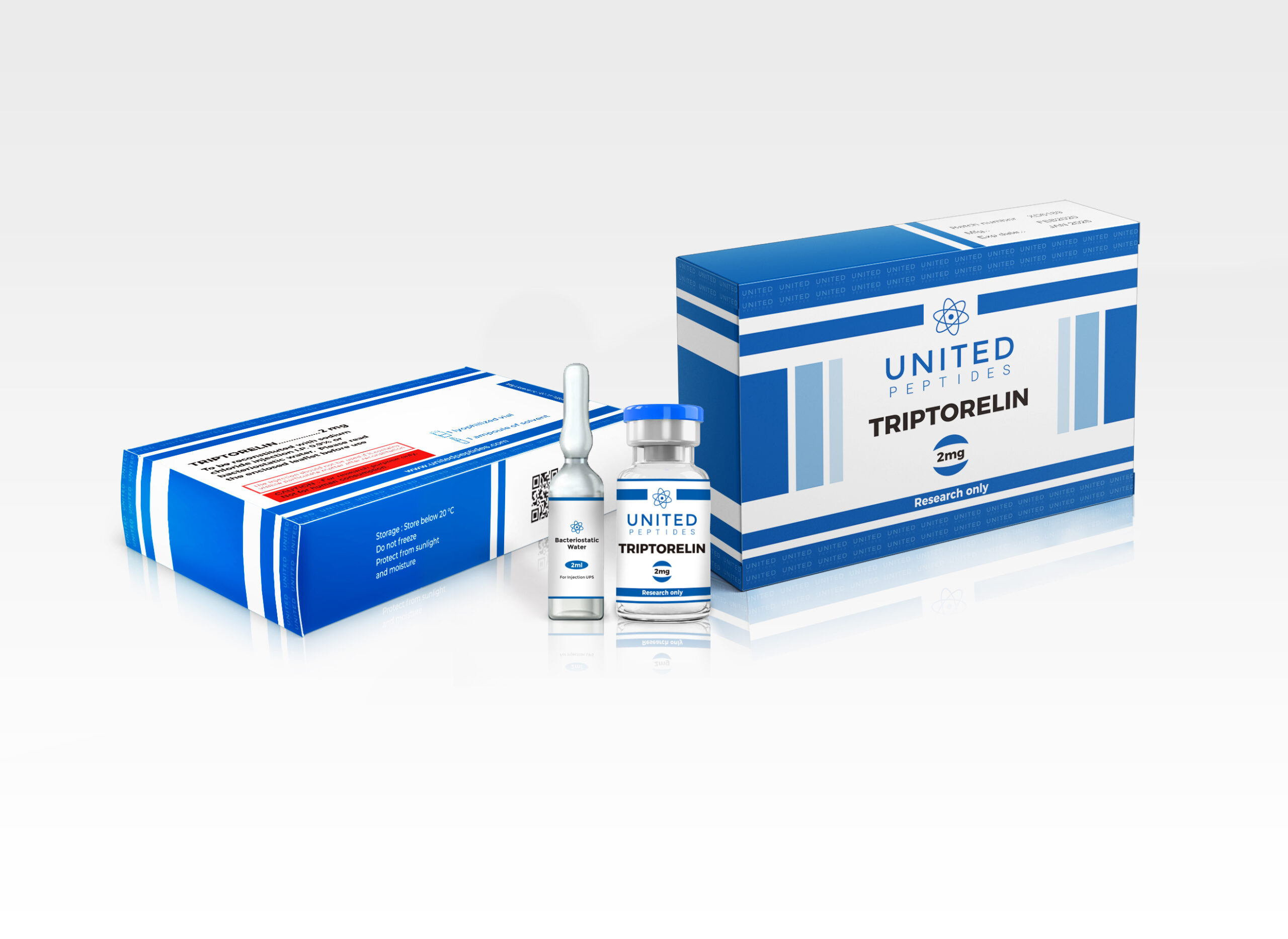 United Peptides Triptorelin 2mg peptide vial on white background