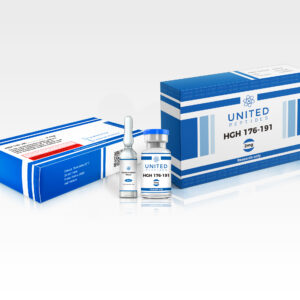 United Peptides HGH Fragment 176-191 2mg peptide vial on white background