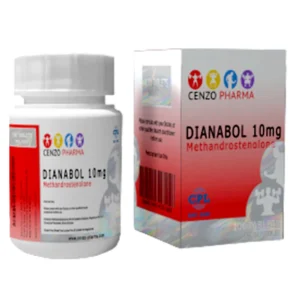 Cenzo Pharma Dianabol 10mg tablets bottle with label and blister packaging, containing 100 tablets.