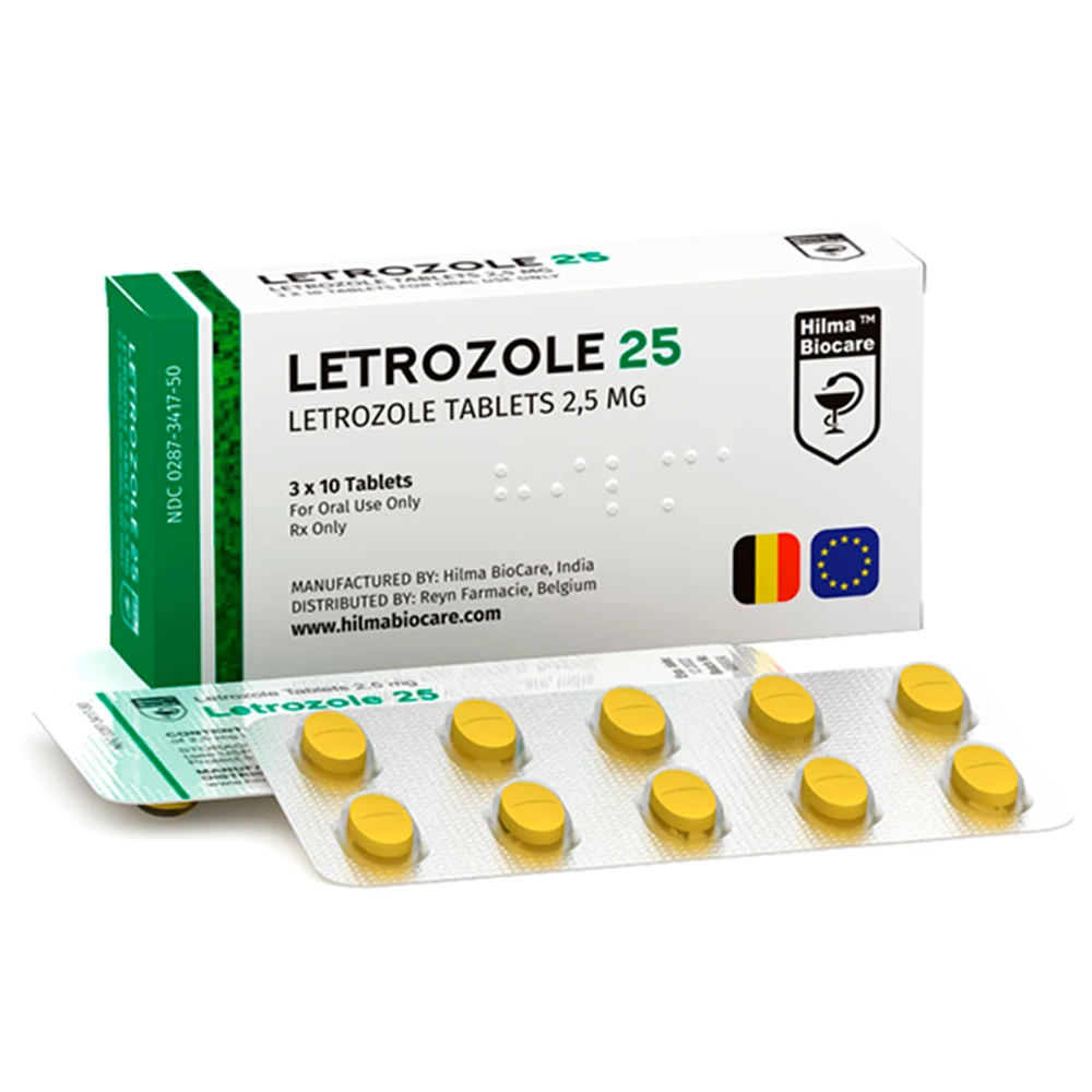 Hilma Biocare Letrozole 2.5mg tablet blister pack, 30 tablets, on white background