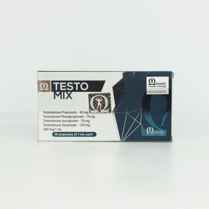 Omega Meds Testo Mix 300mg/mL vial, injectable testosterone blend for hormone therapy