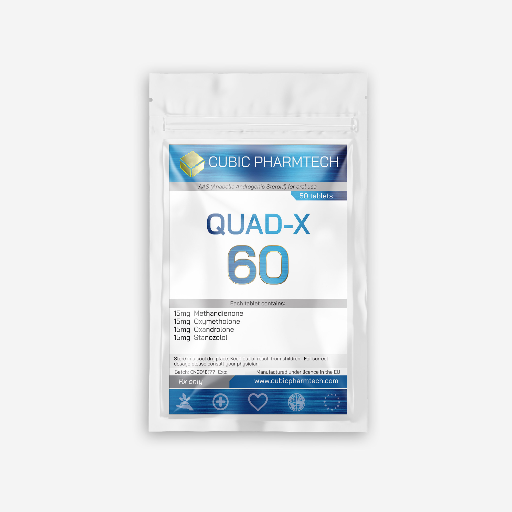 Cubic Pharmtech Quad 60mg tablets bottle, 50 tablets oral anabolic steroid blend for medical use