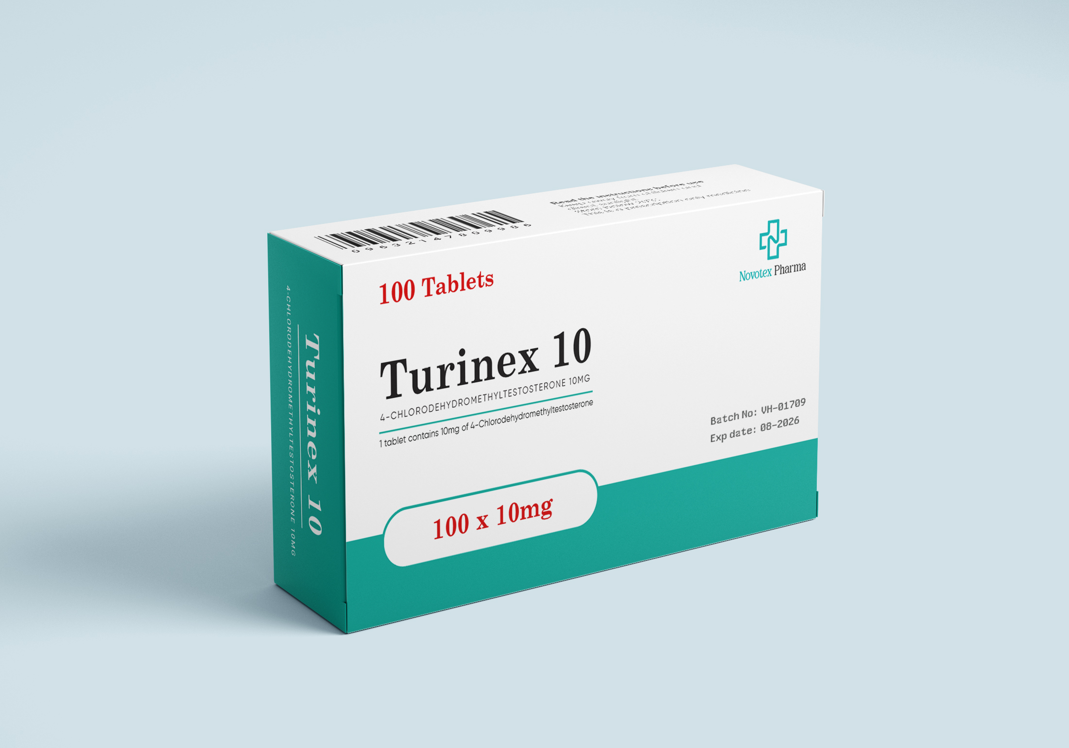 Turinex 10 turinabol 10 mg tablets blister-packed by Novotex Pharma for lab and analytical use